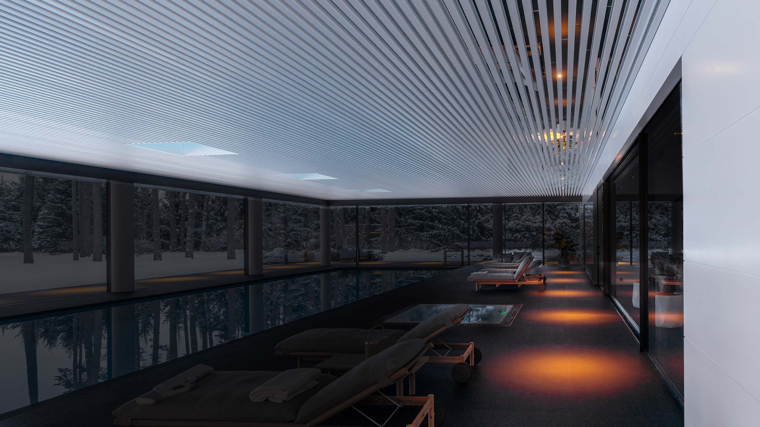  Потолки светодиодные реечные кубообразные со световой системой MODULAR POOL CEILING купить в ЦЕНТРСВЕТ
